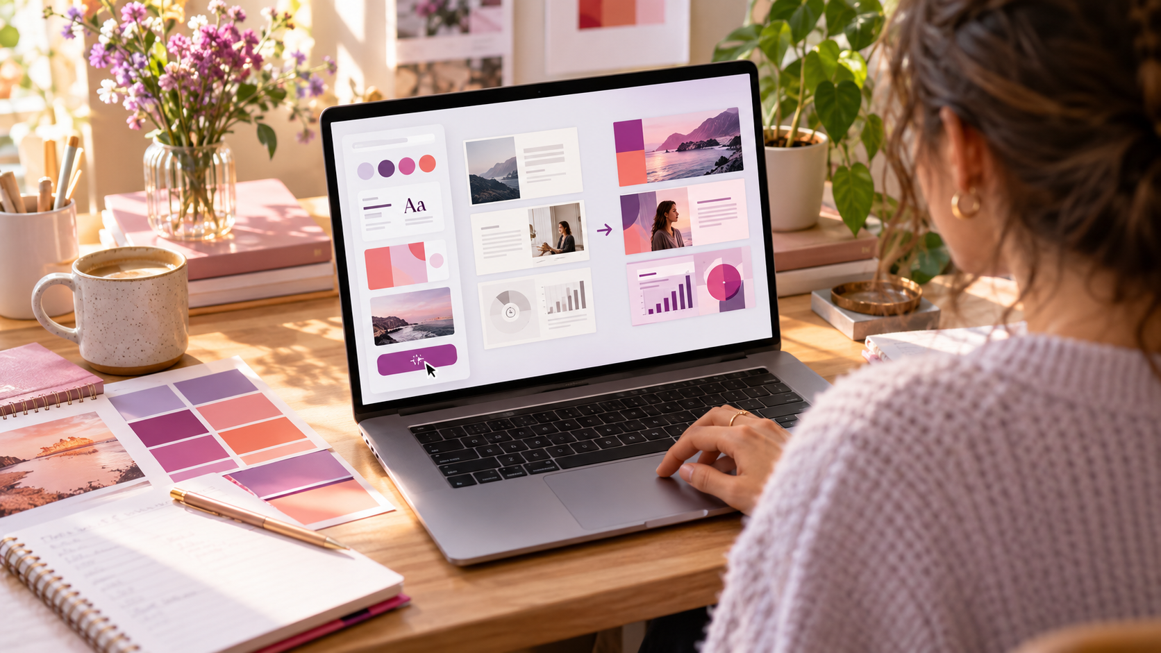 Minh họa freelancer áp dụng bộ màu và phong cách thống nhất cho nhiều slide